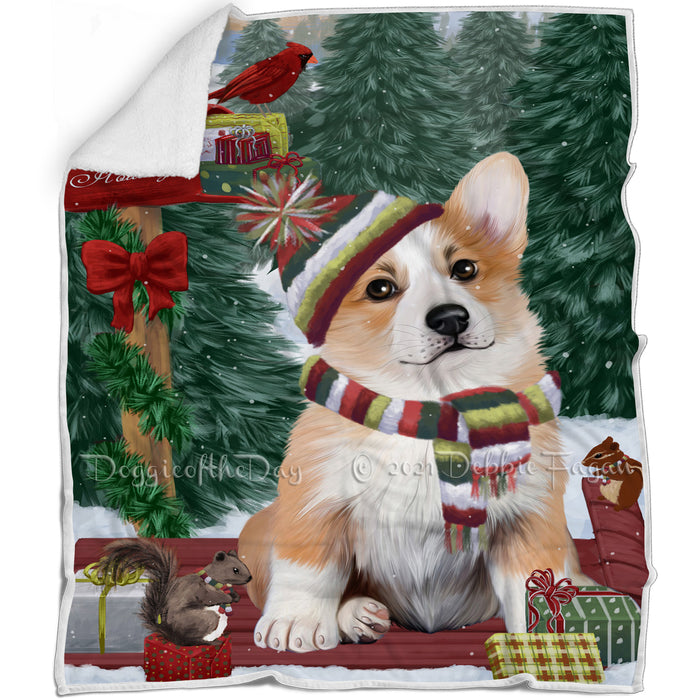 Merry Christmas Woodland Sled Corgi Dog Blanket BLNKT113691