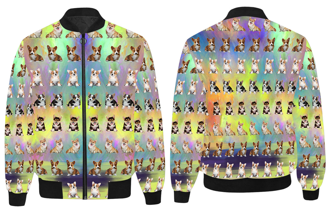Paradise Wave Corgi Dogs All Over Print Quilted Bomber Men's Jacket
