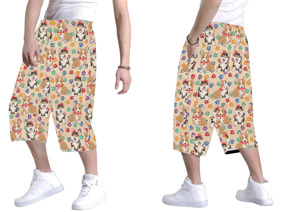 Rainbow Paw Print Corgi Dogs Red All Over Print Men's Baggy Shorts