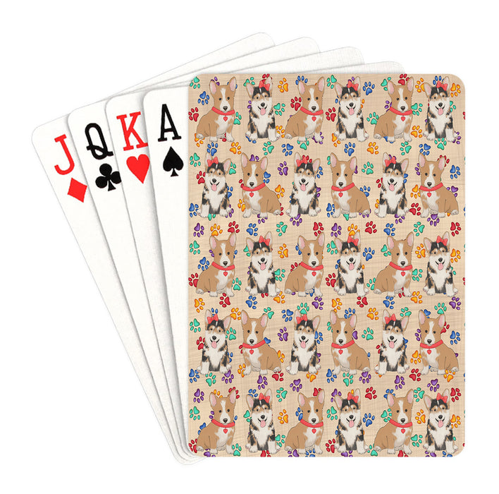 Rainbow Paw Print Corgi Dogs Red Playing Card Decks