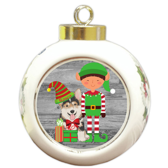 Custom Personalized Corgi Dog Elfie and Presents Christmas Round Ball Ornament