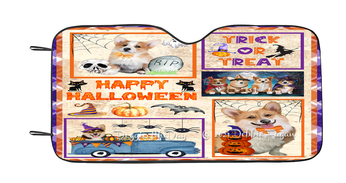 Happy Halloween Trick or Treat Corgi Dogs Car Sun Shade Cover Curtain