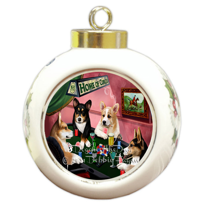 Home of Poker Playing Corgi Dogs Round Ball Christmas Ornament Pet Decorative Hanging Ornaments for Christmas X-mas Tree Decorations - 3" Round Ceramic Ornament