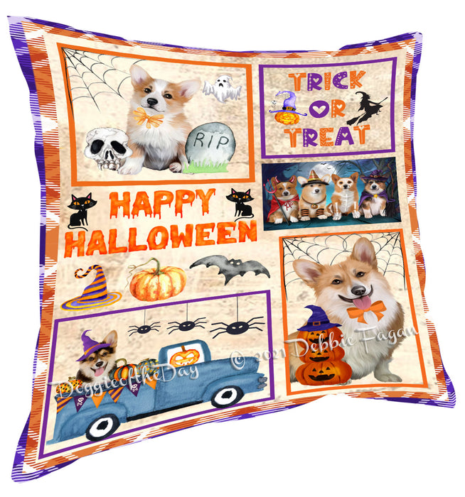 Happy Halloween Trick or Treat Corgi Dogs Pillow with Top Quality High-Resolution Images - Ultra Soft Pet Pillows for Sleeping - Reversible & Comfort - Ideal Gift for Dog Lover - Cushion for Sofa Couch Bed - 100% Polyester