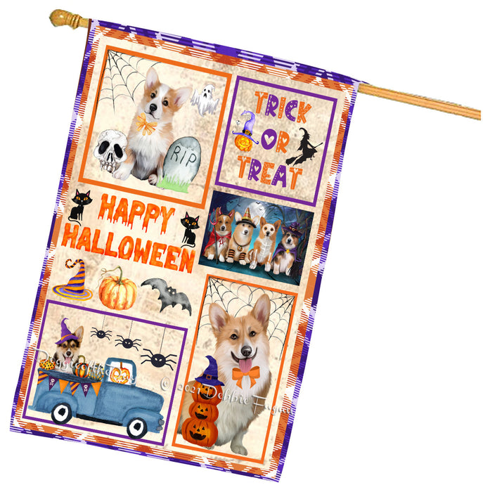 Happy Halloween Trick or Treat Corgi Dogs House Flag Outdoor Decorative Double Sided Pet Portrait Weather Resistant Premium Quality Animal Printed Home Decorative Flags 100% Polyester