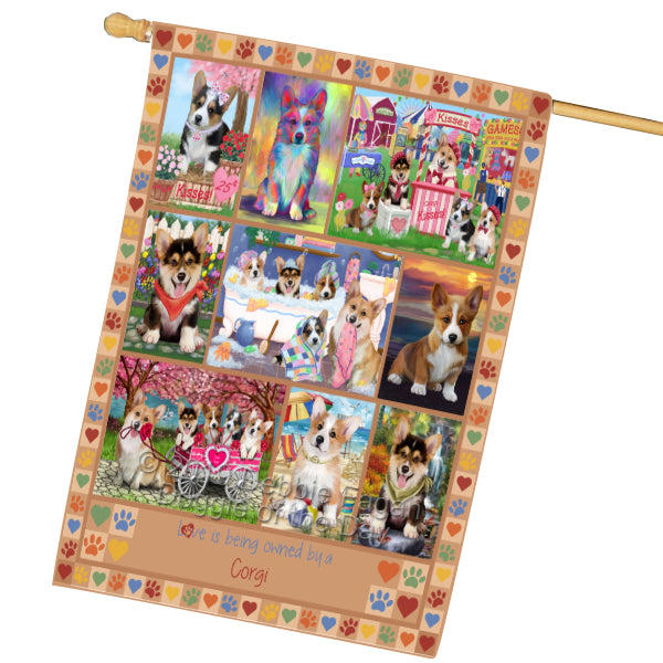 Love is Being Owned Corgi Dog Beige House Flag FLG65476