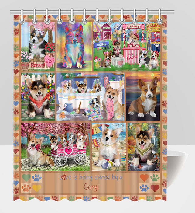 Love is Being Owned Corgi Dog Beige Shower Curtain
