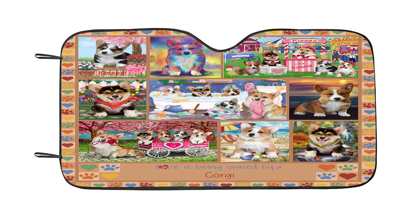 Love is Being Owned Corgi Dog Beige Car Sun Shade