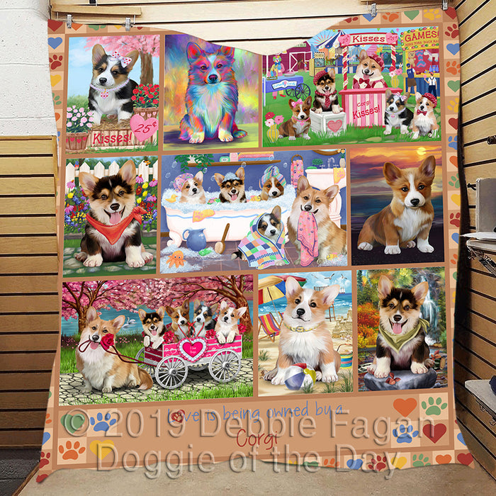Love is Being Owned Corgi Dog Beige Quilt