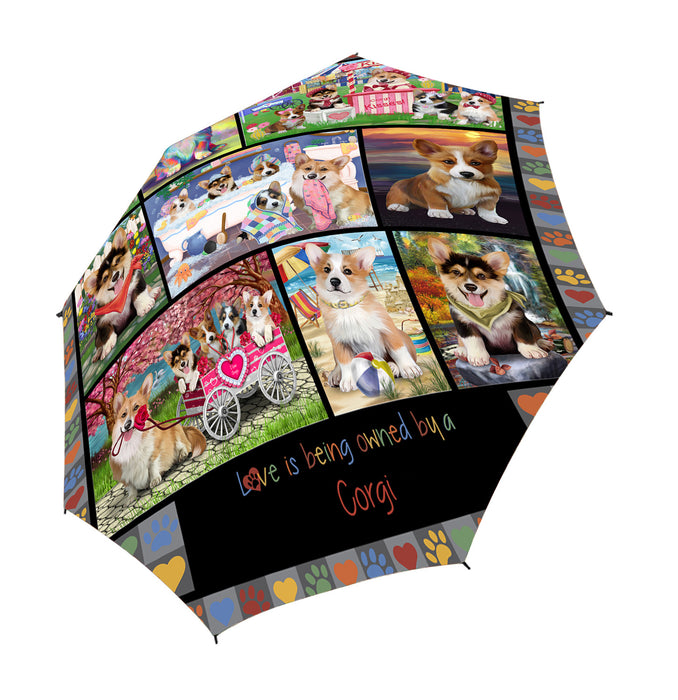 Love is Being Owned Corgi Dog Grey Semi-Automatic Foldable Umbrella