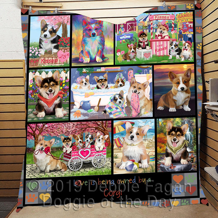 Love is Being Owned Corgi Dog Grey Quilt