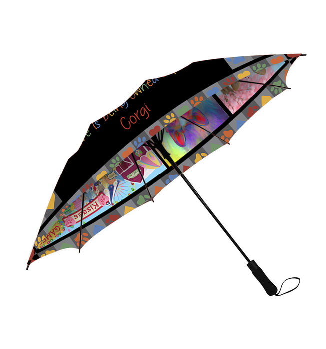Love is Being Owned Corgi Dog Grey Semi-Automatic Foldable Umbrella