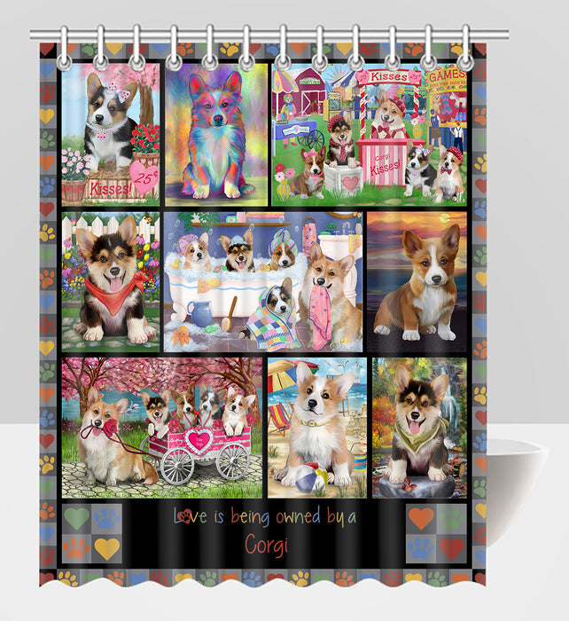 Love is Being Owned Corgi Dog Grey Shower Curtain
