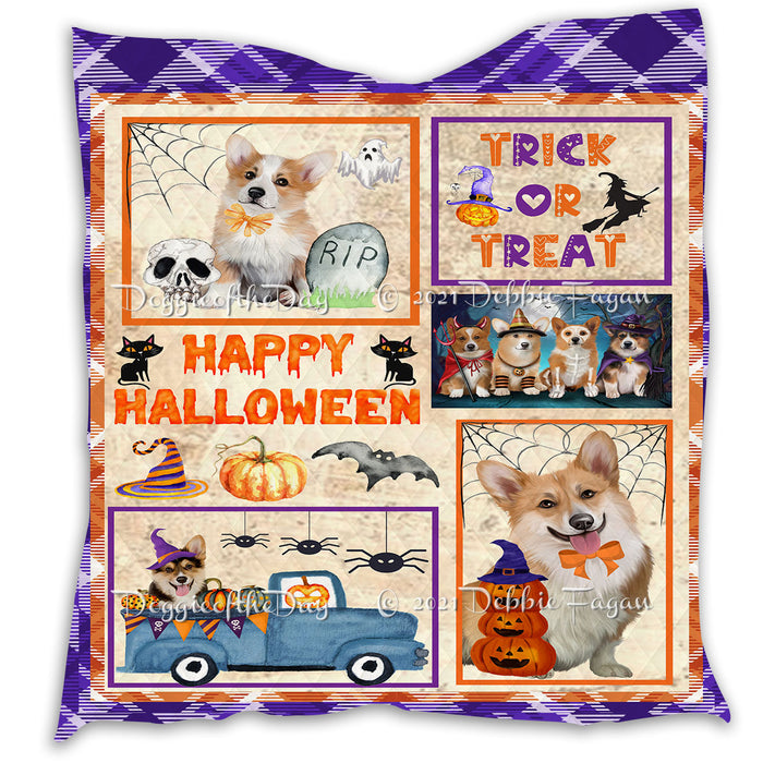 Happy Halloween Trick or Treat Pumpkin Corgi Dogs Lightweight Soft Bedspread Coverlet Bedding Quilt QUILT60861