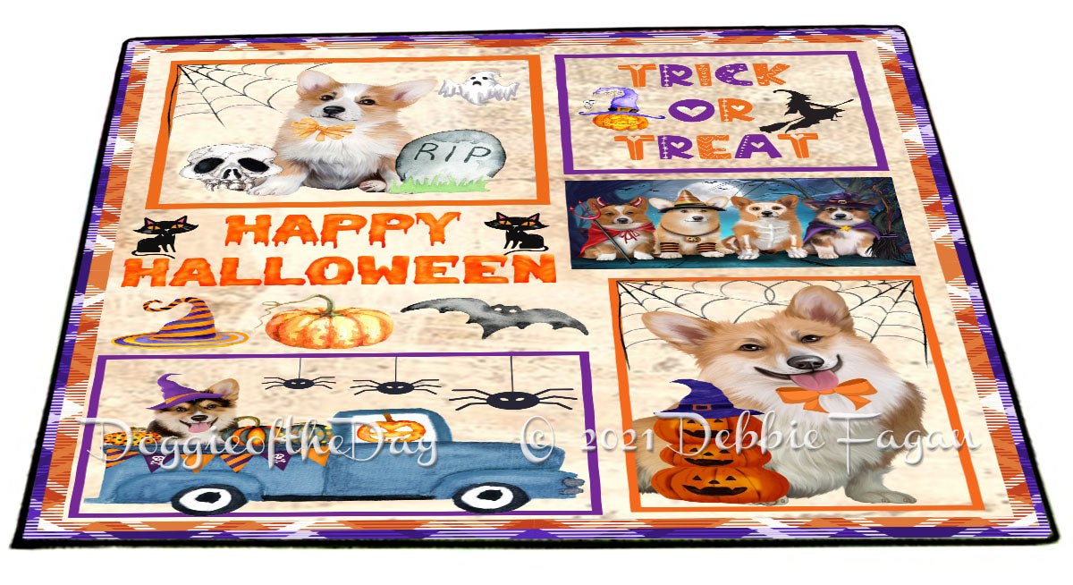 Happy Halloween Trick or Treat Corgi Dogs Indoor/Outdoor Welcome Floormat - Premium Quality Washable Anti-Slip Doormat Rug FLMS58072