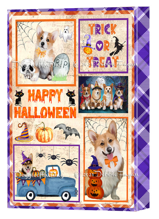 Happy Halloween Trick or Treat Corgi Dogs Canvas Wall Art Decor - Premium Quality Canvas Wall Art for Living Room Bedroom Home Office Decor Ready to Hang CVS150443