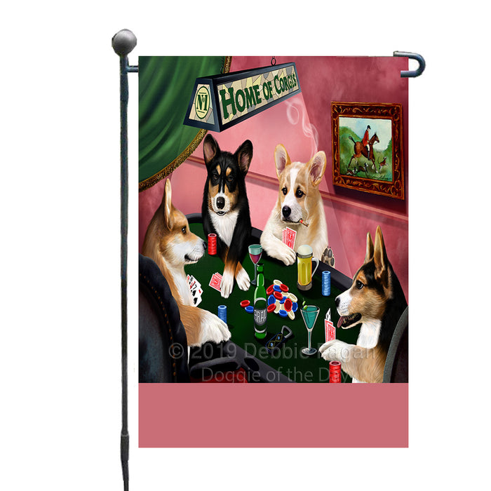 Personalized Home of Corgi Dogs Four Dogs Playing Poker Custom Garden Flags GFLG-DOTD-A60262