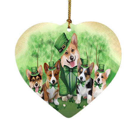 St. Patricks Day Irish Family Portrait Corgies Dog Heart Christmas Ornament HPOR48787