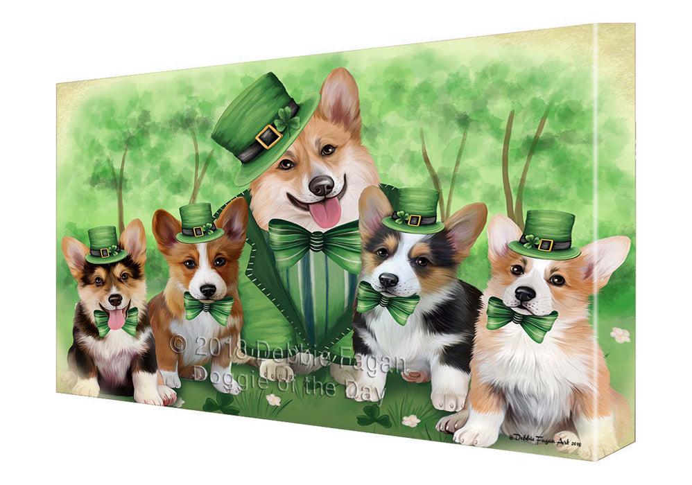 St. Patricks Day Irish Family Portrait Corgies Dog Canvas Wall Art CVS54696