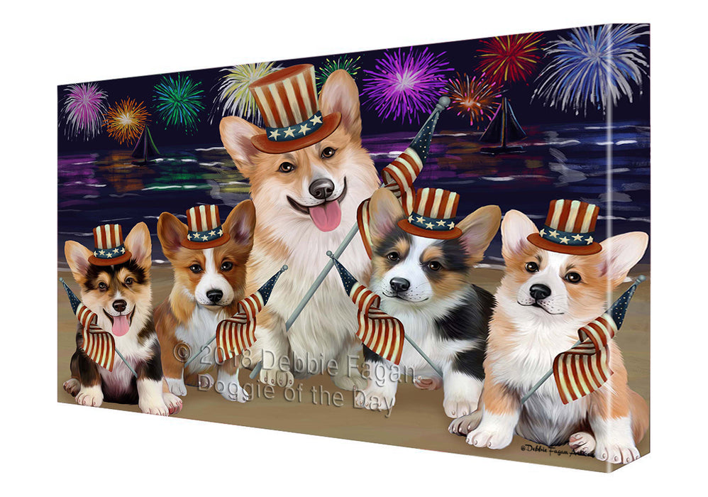 4th of July Independence Day Firework Corgies Dog Canvas Wall Art CVS55623