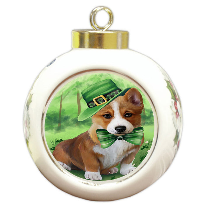St. Patricks Day Irish Portrait Corgie Dog Round Ball Christmas Ornament RBPOR48788