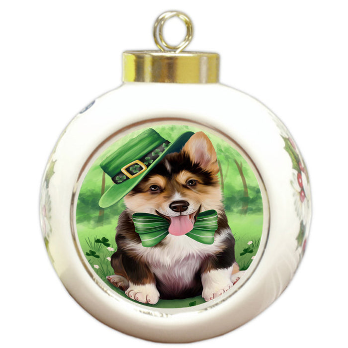St. Patricks Day Irish Portrait Corgie Dog Round Ball Christmas Ornament RBPOR48790