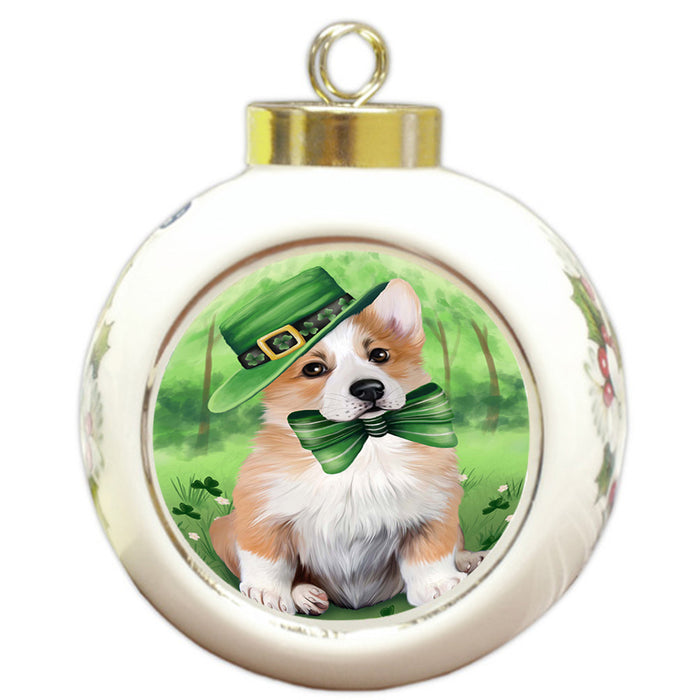 St. Patricks Day Irish Portrait Corgie Dog Round Ball Christmas Ornament RBPOR48791