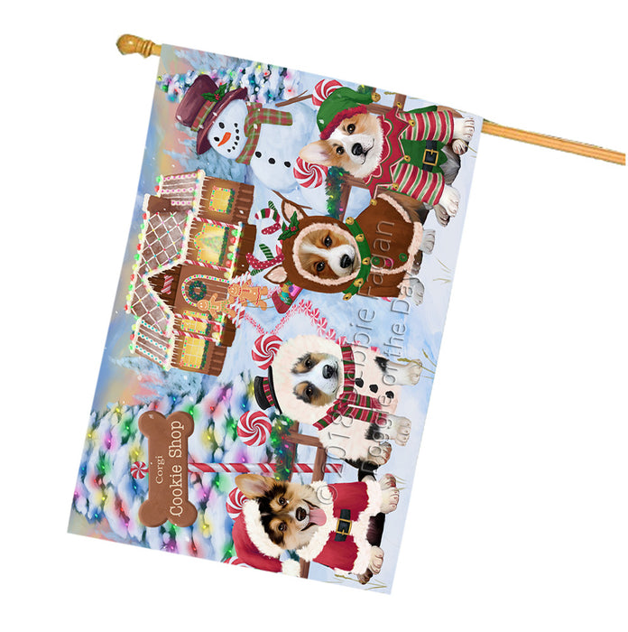 Holiday Gingerbread Cookie Shop Corgis Dog House Flag FLG57080