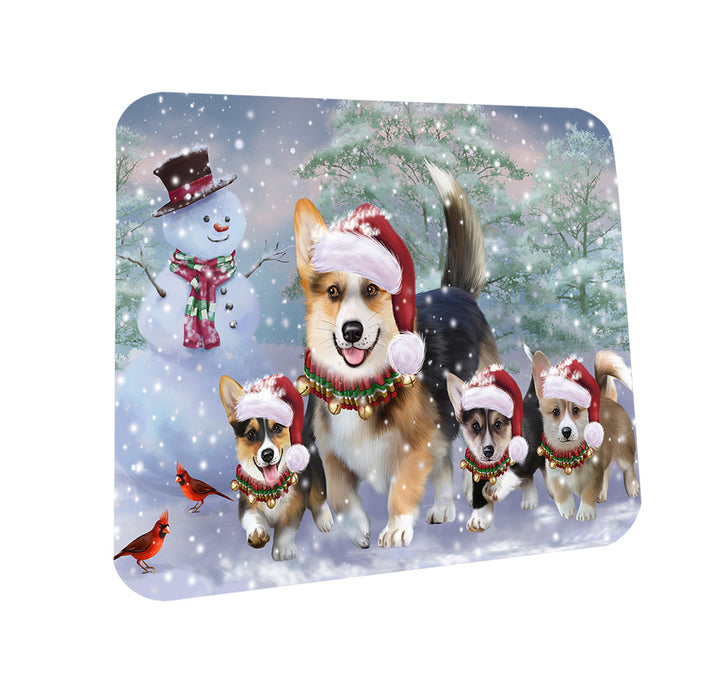 Christmas Running Family Dogs Corgis Dog Coasters Set of 4 CST54177