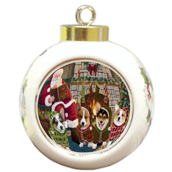 Christmas Cozy Holiday Tails Corgis Dog Round Ball Christmas Ornament RBPOR55476