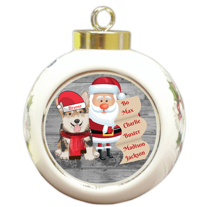 Custom Personalized Santa with Corgi Dog Christmas Round Ball Ornament
