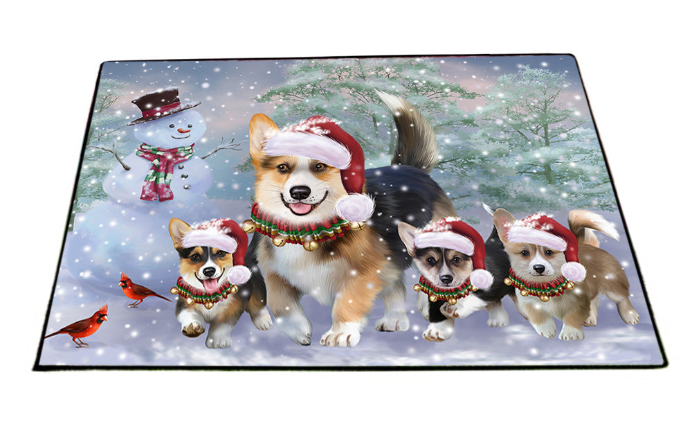 Christmas Running Family Dogs Corgis Dog Floormat FLMS54529