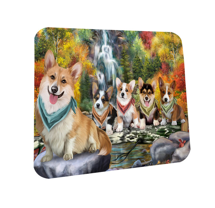 Scenic Waterfall Corgis Dog Coasters Set of 4 CST49650