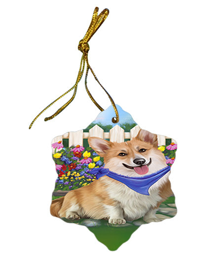 Spring Floral Corgi Dog Star Porcelain Ornament SPOR49853