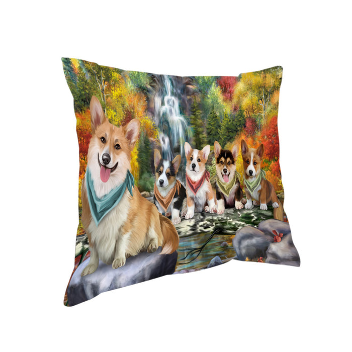 Scenic Waterfall Corgis Dog Pillow PIL54820