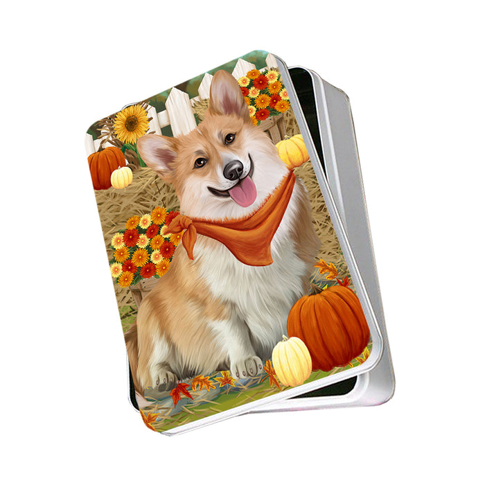 Fall Autumn Greeting Corgi Dog with Pumpkins Photo Storage Tin PITN50737