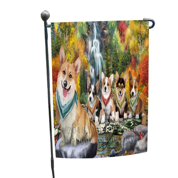 Scenic Waterfall Corgis Dog Garden Flag GFLG49570