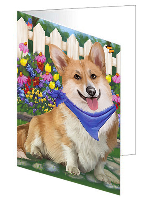 Spring Floral Corgi Dog Handmade Artwork Assorted Pets Greeting Cards and Note Cards with Envelopes for All Occasions and Holiday Seasons GCD53612