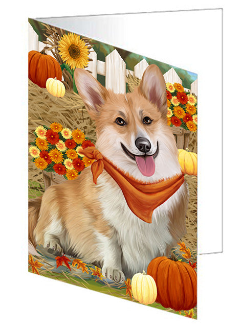 Fall Autumn Greeting Corgi Dog with Pumpkins Handmade Artwork Assorted Pets Greeting Cards and Note Cards with Envelopes for All Occasions and Holiday Seasons GCD56240