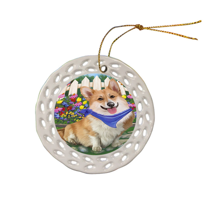Spring Floral Corgi Dog Ceramic Doily Ornament DPOR49861