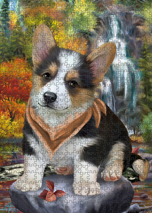 Scenic Waterfall Corgi Dog Puzzle with Photo Tin PUZL52932