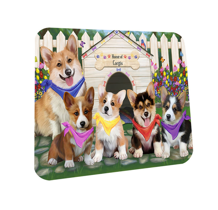 Spring Dog House Corgis Dog Coasters Set of 4 CST49821