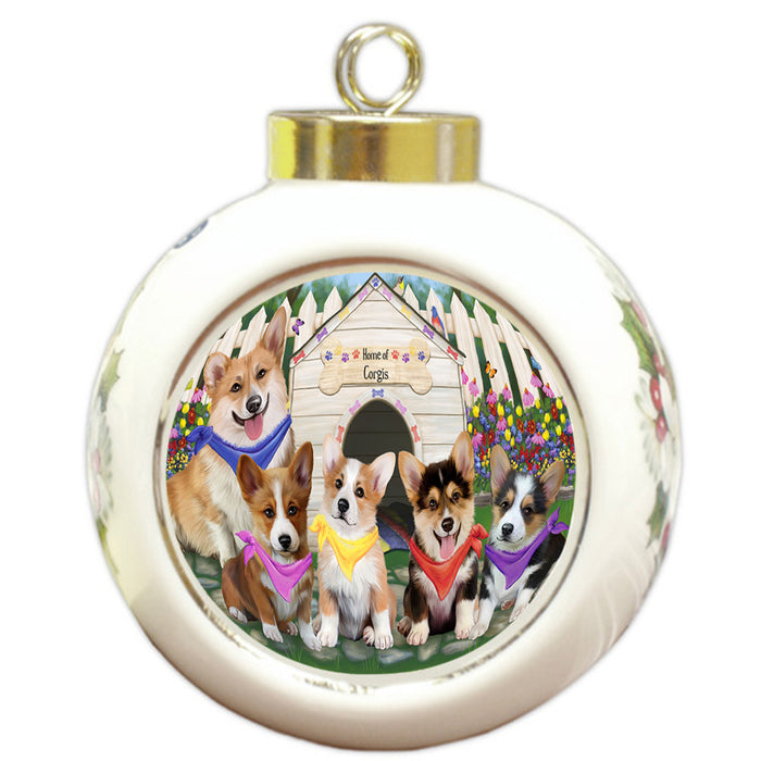 Spring Dog House Corgis Dog Round Ball Christmas Ornament RBPOR49862