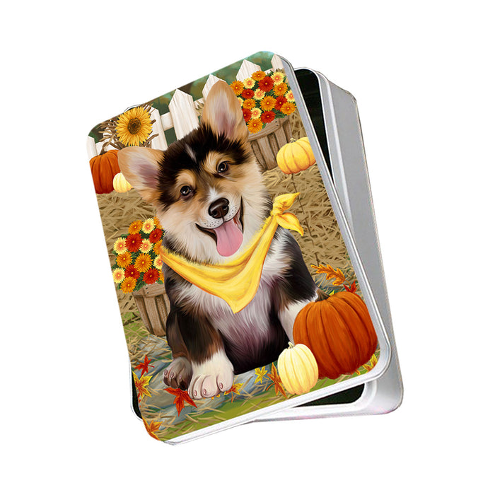 Fall Autumn Greeting Corgi Dog with Pumpkins Photo Storage Tin PITN50738