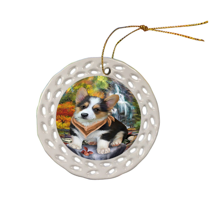 Scenic Waterfall Corgi Dog Ceramic Doily Ornament DPOR49742