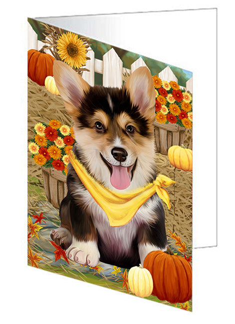 Fall Autumn Greeting Corgi Dog with Pumpkins Handmade Artwork Assorted Pets Greeting Cards and Note Cards with Envelopes for All Occasions and Holiday Seasons GCD56243