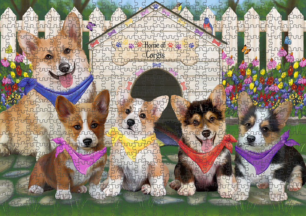 Spring Dog House Corgis Dog Puzzle with Photo Tin PUZL53292