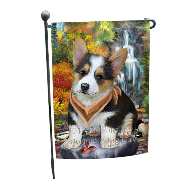 Scenic Waterfall Corgi Dog Garden Flag GFLG49571