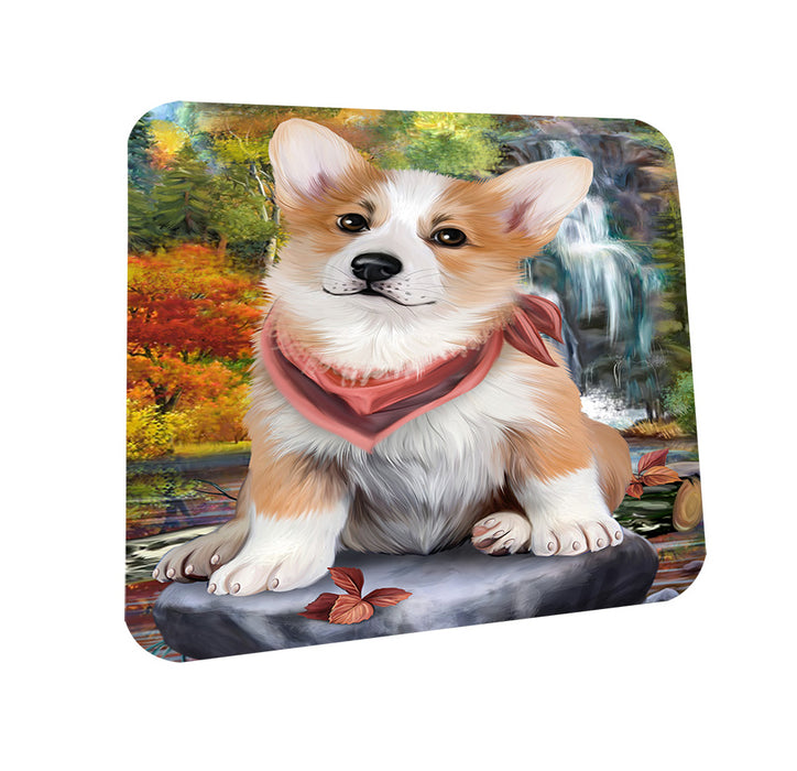 Scenic Waterfall Corgi Dog Coasters Set of 4 CST49652