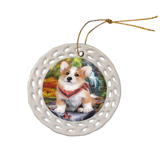 Scenic Waterfall Corgi Dog Ceramic Doily Ornament DPOR49743